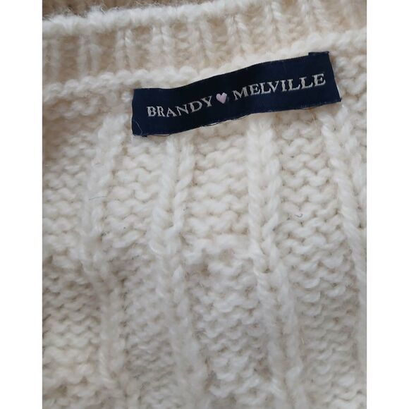 Brandy Melville womens sweater cable knit xl beige preppy classic teacher wool - Picture 7 of 10